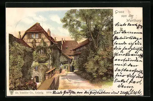 Lithographie Wartburg mit Erstem Hof