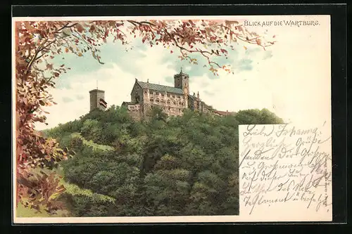 Lithographie Blick auf die Wartburg