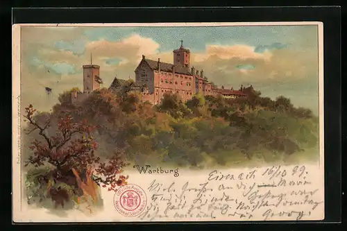 Lithographie Panoramablick zur Wartburg