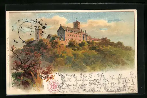 Lithographie Blick zur Wartburg