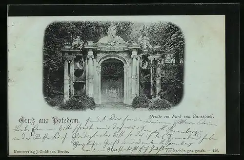 Mondschein-AK Potsdam, Grotte im Park von Sanssouci