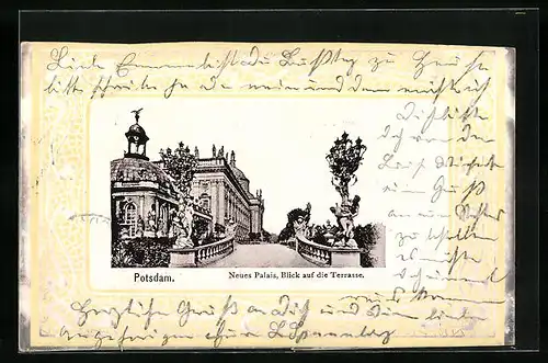 Passepartout-AK Potsdam, Neues Palais mit Terrassenblick