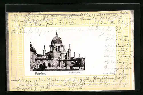 Passepartout-AK Potsdam, Blick zum Stadtschloss
