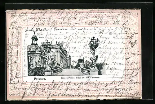 Passepartout-AK Potsdam, Neues Palais mit Terrasse