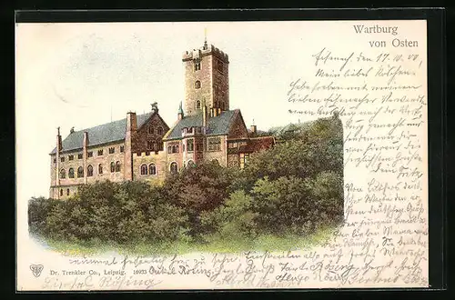 Lithographie Wartburg von Osten