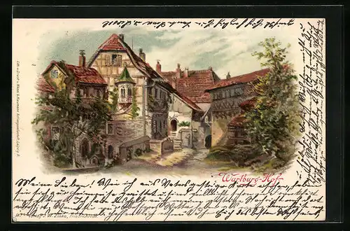 Lithographie Wartburg mit Hof