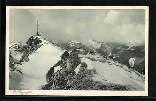AK Wallberggipfel mit Gipfelkreuz und Ausblick gegen den Hirschberg