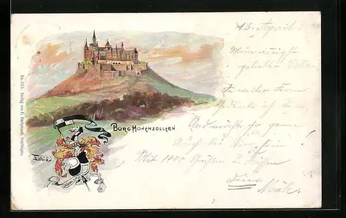 Lithographie Burg Hohenzollern, Wappen