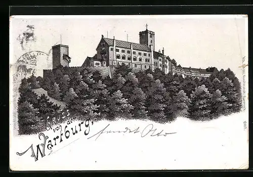 Lithographie Panoramablick zur Wartburg