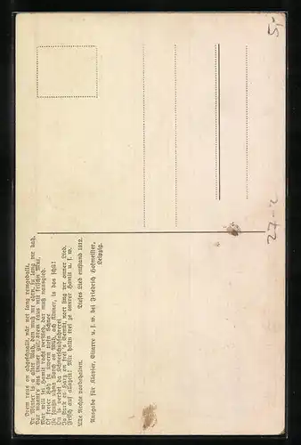 Lied-AK Anton Günther Nr. 54: Schneeschuhfahrer-Marsch, Text- und Notenzeilen, Schneefall