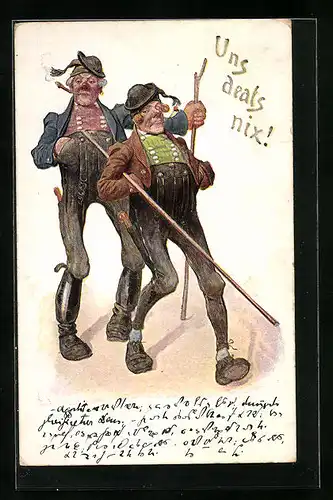 AK Uns deals nix!, zwei BMänner laufen stolz ihren Weg entlang