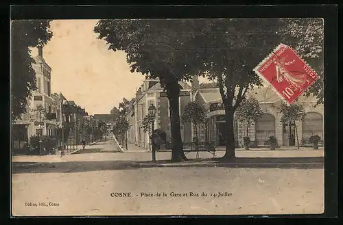 AK Cosne, Place de la Gare et Rue du 14 Juillet