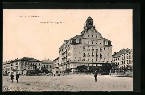 AK Linz a. D., Blick zum Hotel Erzherzog Karl