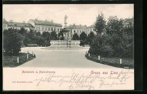 AK Linz a. D., Marktplatz mit Neptunbrunnen