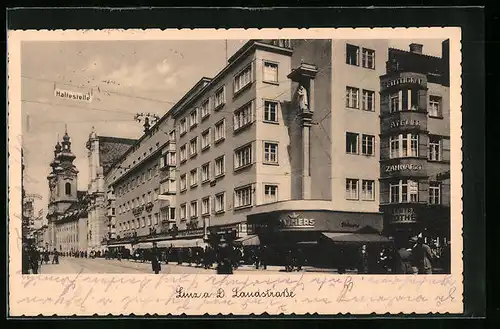 AK Linz a. D., Teilansicht der Landstrasse mit Kaufhaus Palmers