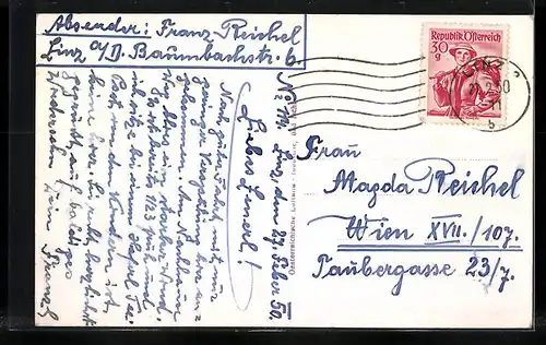 AK Linz a. D., Teilansicht mit Maria Empfängnis Dom, Luftbild