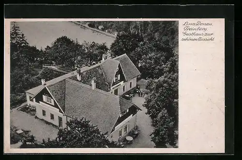 AK Linz a. D., Freinberg, Gasthaus Zur schönen Aussicht, Luftbild