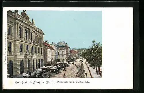 AK Linz a. D., Promenade mit Sparkassengebäude