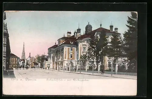 AK Linz a. D., Bahnhofstrasse mit Volksgarten