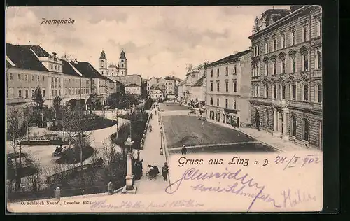 AK Linz a. D., Blick auf die Promenade