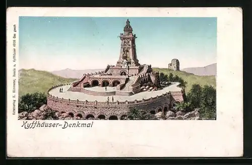 Goldfenster-AK Kyffhäuser-Denkmal mit mit leuchtenden Fenstern