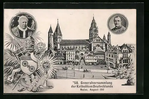 AK Mainz, 58. Generalversammlung der Katholiken Deutschlands 1911, Portraits von Geistlichen, Kloster-Ansicht
