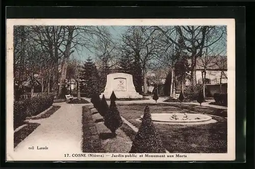 AK Cosne, Jardin public et Monument aux Morts