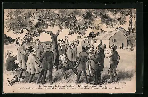 Künstler-AK Saint-Saulge, l'Élection d'un Maire