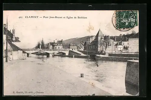 AK Clamecy, Pont Jean-Rouvet et Eglise de Bethléem
