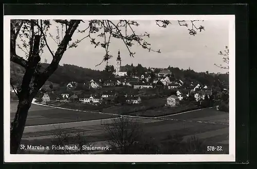 AK St. Marein am Pickelbach, Totale vom Berg gesehen