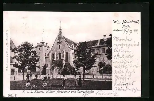 AK Wr. Neustadt, K. u. K. Theres. Militär-Akademie und Georgskirche