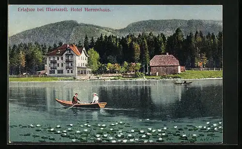 AK Mariazell, Erlafsee mit Hotel Herrenhaus