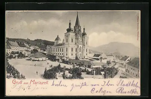 AK Mariazell, Teilansicht mit Kirche