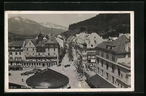 AK Mariazell, Stadtplatz aus der Vogelschau