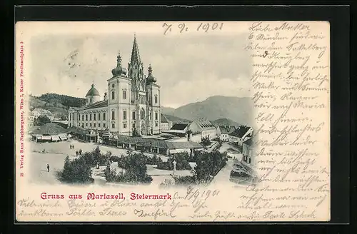 AK Mariazell, Ortsansicht mit Kirche