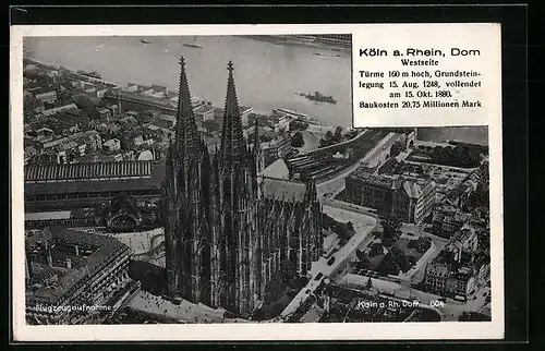 AK Köln, Dom vom Flugzeug aus