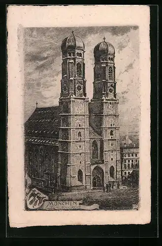 Künstler-AK München, Blick zur Frauenkirche
