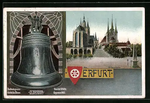 Passepartout-AK Erfurt, St. Severikirche und Glocke Gloriosa