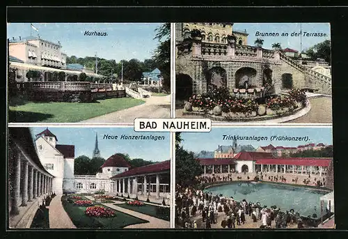 AK Bad Nauheim, Kurhaus, Brunnen an der Terrasse, Trinkkuranlagen, Neue Konzertanlagen