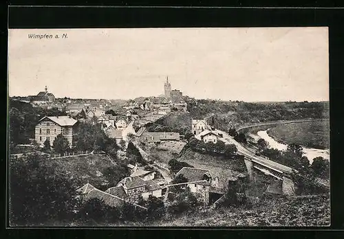 AK Wimpfen am Neckar, Generalansicht der Stadt, an der Brücke