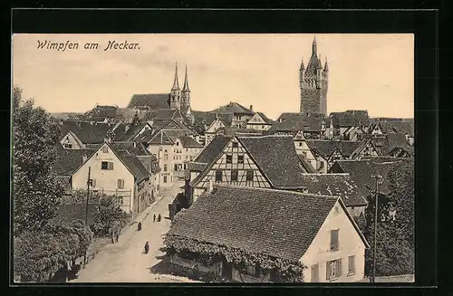 AK Wimpfen am Neckar, Blick über die Dächer der Stadt zum Roten Turm