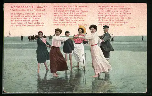 AK Cuxhaven, junge Menschen beim Wattwandern