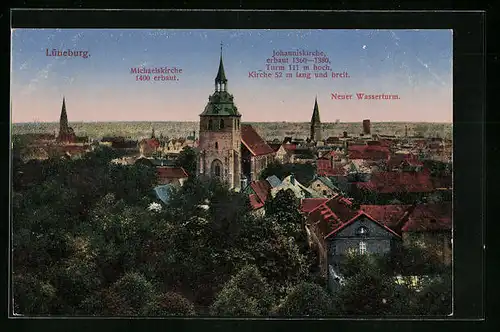 AK Lüneburg, Michaeliskirche, Johanniskirche und der neue Wasserturm
