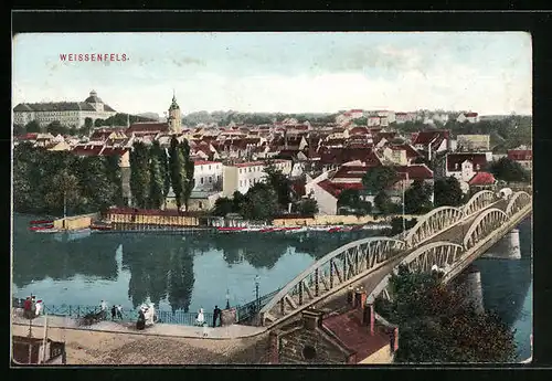 AK Weissenfels a. S., Brücke über die Saale und Blick zum Schloss