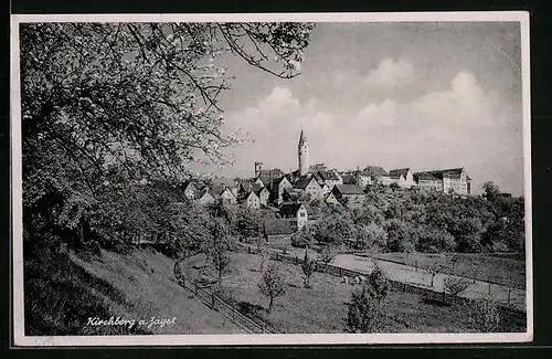 AK Kirchberg a. Jagst, Panorama der Stadt von den Wiesen aus