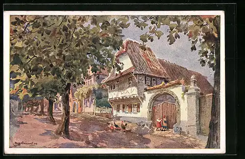 Künstler-AK Rhodt, Pfälzer Winzerhaus