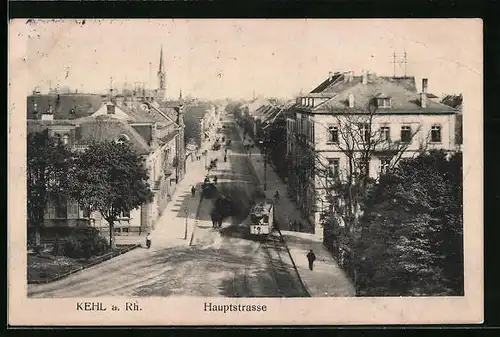 AK Kehl a. Rh., Strassenbahn auf der Hauptstrasse