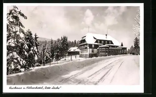 AK Forbach, Kurhaus und Höhenrestaurant Rote Lache, Ansicht im Schnee