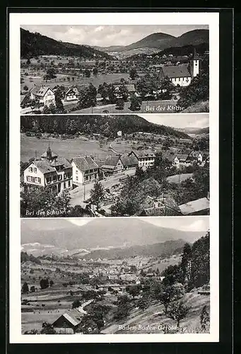 AK Baden-Baden-Geroldsau, Generalansicht, bei der Kirche, bei der Schule