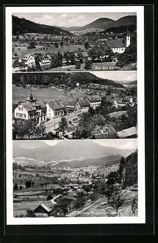 AK Baden-Baden-Geroldsau, Blick auf die Kirche und die Schule